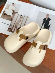 Sandalias cómodas y antideslizantes para mujer - Suela blanda y transpirable, diseño de hebilla ajustable, agujeros perforados, contraste de colores - Versátiles para playa, baño, calle, viajes, estilo casual - Pantuflas planas para todas las estaciones