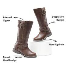 Girls Knee High Boots, Equestrian Style Fashion Boots For Toddler/Little Kid/Big Kid - 棕色 - 查看 7