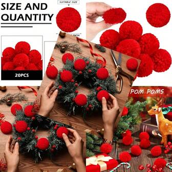 KKWE 20 Pcs Christmas Yarn Pom Poms Balls For DIY Handmade Crafts Fuzzy Pompoms For Christmas DIY Hats Thanksgiving Party Holiday Hanging Home Decorations 1.5 InchRed