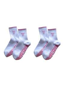 2 Pairs Women's Bowknot Yoga Mid-Calf Socks, Women's Non-Slip Pilates Socks, Ruffle Yoga Socks, Cute Grip Socks - Multicolor - View 19