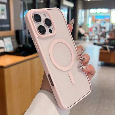 Pink Magnetic Transparent Pink Magnetic Magnetic Transparent Phone Case With Pink Frame And MagSafe Ring Compatible With IPhone 16/15/14/13/12/11 Pro/Plus/Max/Mini/7/8/SE/16e/7P/X/XR/XsMax Shock-Proof Protective Cover Also Fits S25 Ultra/S24 Ultra/S23 FE/S22+ Girl Spring Easter Birthday Gift Anniversary Party Wedding Gift Women S Mom