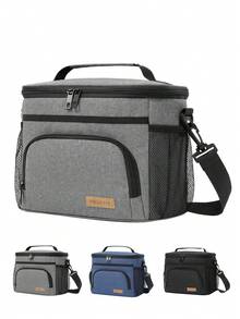 1pc Large Capacity 9L Insulated Lunch Bag, Polyester Fiber Waterproof Leakproof Soft Material Adult Lunch Portable Cooler Box With Zipper, Adjustable Shoulder Strap For Office And Picnic, Multicolor Reusable Lunch Box For Office, Work, School, Picnic, Beach, Leakproof Freezable Cooler Bag With Handle