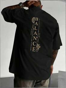 Balance Graphic Men's T-Shirt, Men's Double-Sided Print T-Shirt, Fashion Casual Crew Neck, 220gsm Cotton (1 Piece) - Preto - Ver 3