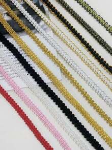 1pc 5 Yards Elegant Gold & Silver Thread Wavy Lace Trim Ribbon, 0.8cm Wide, Apparel, Party, Gift, Home Decor Edging Accessory - Multicolor - View 4