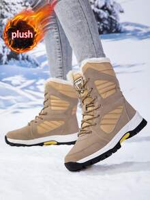 Women's Outdoor Casual Sports Boots, Lace-Up High-Top Boots, Warm Snow Boots, Mid-Calf Winter Shoes