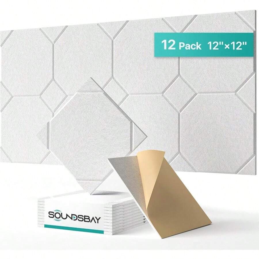 Soundsbay Acoustic Panels SelfAdhesive 12 Pack Soundproof Wall Panels 12" X 12" X 0.4" Sound Proof Panels For Door Ceiling Home Office White - 白色 - 查看 1