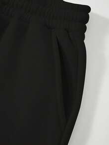 2 Pieces Hoodie + Sweatpants Set, Customized Personalized Thanksgiving Gift, Christmas Gift - Add Your Own Text/Image (Badge Design/Company Logo/Family Photo/Selfie) - Black - View 5