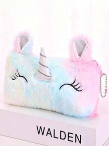 Cute Colorful Unicorn Radium Large Capacity Pencil Case Student Girl's Heart Stationery Bag Pencil Case Gift Gradient Unicorn Plush Pencil Case Girl's Small Size Cosmetic Bag Asymmetrical Color Storage Bag Wallet Pencil Case[The Unicorn's Horn Has A Random Color] - Multicolor - View 5