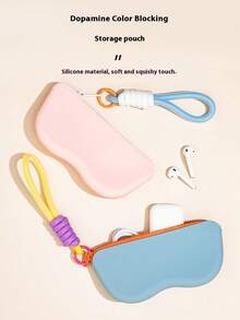 1 pieza, Estuche de gafas de sol de silicona impermeable con cordón y cremallera, bolsa de almacenamiento portátil para gafas de sol, estuche de gafas de sol suave y ligero, perfecto para viajes, viajes de negocios, fiestas en la playa, se puede llevar en la muñeca o adjuntar a la mochila, diseño ligero, regalo ideal para preservar los anteojos, regalo de Navidad, regalo del Día de San Valentín, regalo del Día de la Madre, regalo de cumpleaños