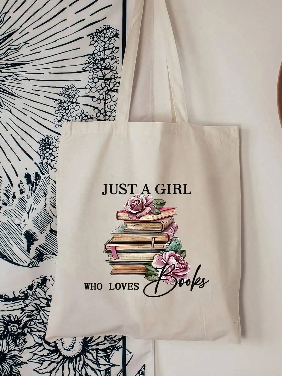 爱书人士个性化手提袋 - 大容量帆布书包，女士轻便旅行沙滩包，教师节圣诞礼物，大学必备书包，白色手提单肩包，个性化礼物（多种图案可选），教师礼物 - 米色 - 查看 1