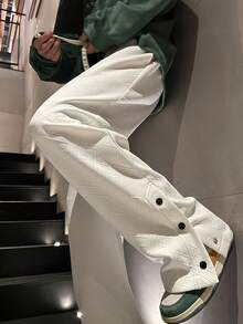 男性用のルーズフィットカジュアルパンツ、ジャカード生地デザイン、ドローストリングと伸縮性ウエストバンド付き、ズボンの脚にスリットを入れることができるボタン付きデザイン、カジュアルなアウトドアアクティビティに適しており、ギフトとしても最適です。 - ブラック - チェックする 10