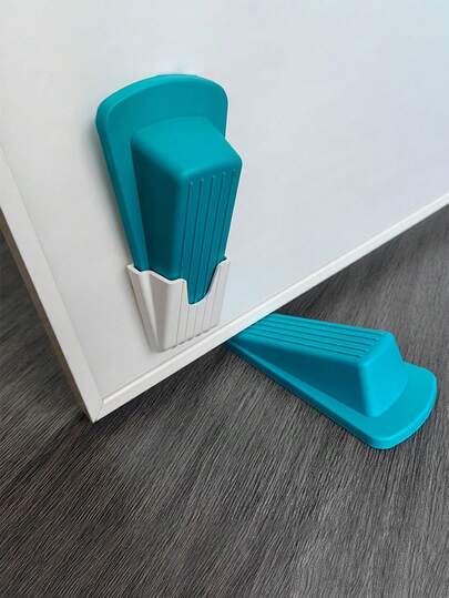1pc Home Rubber Door Stopper, Safety Anti-Collision Door Stopper, Bedroom Door Wedge, Effectively Controls Door Opening Angle, Strong Suction Anti-Wind Door Stopper, Hidden Silent Anti-Collision Floor Stand, Safety Accessory, Home Decor, Back To School Supplies (With Storage Holder)