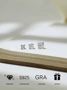 Juego de 3 pares de pendientes de botón de moissanita de plata de ley 925, viene con caja de regalo, excelente para regalar