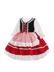 Váy phù dâu tay dài nhiều màu cho bé gái, thích hợp cho các bữa tiệc - Đỏ - Xem 4