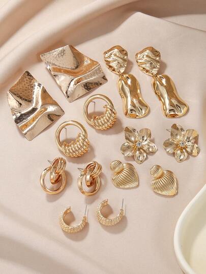 6 قطع/مجموعة من أقراط هندسية معدنية، مناسبة للارتداء اليومي للنساء، والمناسبات والأعياد، هدية