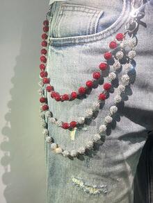 1 Stück modische Straßen Hip-Hop künstliche Kristall Strass Kugel Doppelschicht Taillenkette, handgemachte Körperkette für Männer und Frauen, geeignet für den täglichen Gebrauch