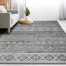 1pc Gray Tone Print Carpet, Retro , Nordic Geometric Pattern, Luxurious Velvet Material, Wear-Resistant Fabric, Rectangular Area Rug, Traditional Pattern Details, Anti-Slip And Easy To Clean, Soft And Skin-Friendly, Suitable For Living Room, Bedroom, Art Space, Home Decor, Doormat, Large Area Carpet, All-Season, Indoor And Outdoor Use - Grey - View 14