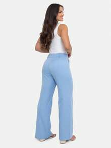 Simple Elegant Casual Polyester Zipper Pocket Button Daily Pants - Baby Blue - View 6