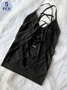 5pcs/Set Seamless Comfortable Breathable Triangle Cup Bras For Women - Black - View 4
