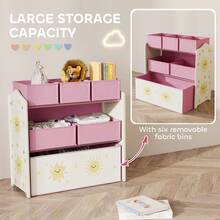 AIYAPLAY Estantería Infantil para Juguetes, con 6 Cajas Extraíbles de Tela no Tejida, Organizador de Juguetes de 3 Niveles, para Habitación Infantil, Sala de Juegos, Guardería, 63x30x66 cm, Rosa - Rosa - Ver 6