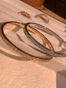 1pc 18K Gold Plated Diamond Inlaid Bracelet, Suitable For Daily Wear