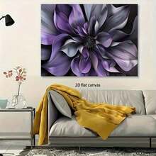 1pc 2D Flat Canvas Wall Art Print, Abstract Floral Purple And Grey Tones Serve As The Room's Aesthetic Wooden Frame Painting (1 Piece) Thickness 2. 5 Cm/ 1 Inch Framed Wall Art, Suitable For Home Decoration, Ideal New Year Gift, Birthday Gift, Halloween, Valentine's Day, Christmas Gift, Room Decoration, Wall Decoration, Autumn And Winter Wall Decoration, Living Room, Bedroom, Kitchen, Entrance, Bathroom, Corridor High-Quality Poster Wall Decoration, Modern Home Decoration - 紫色 - 查看 2