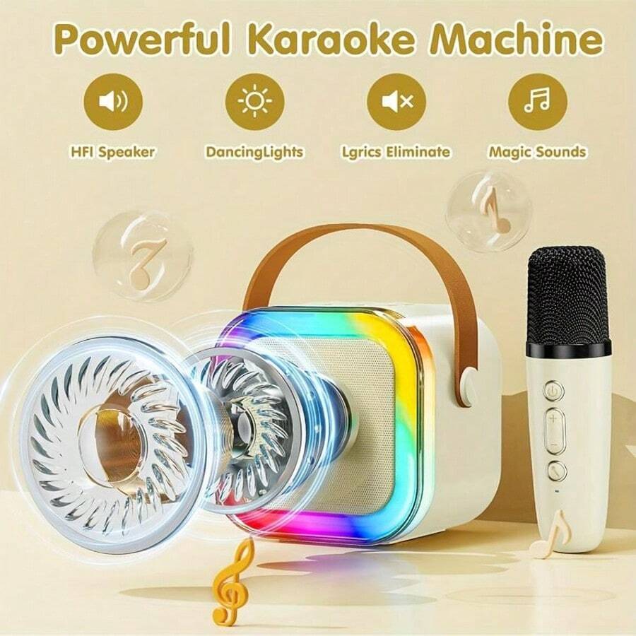 Altavoz de karaoke Bluetooth portátil con 2 micrófonos: efectos de voz, luces de colores y tecnología Bluetooth 5.0. - Beis - Ver 1