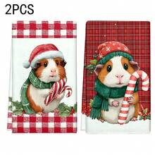 1 set/2 piezas/100 piezas Toallas de cocina y paños de cocina con estampado de hámster navideño, adecuados para decoración de interiores en restaurantes, cocinas, baños, decoración de fiestas, regalos navideños y pueden ser entregados como regalos de Navidad