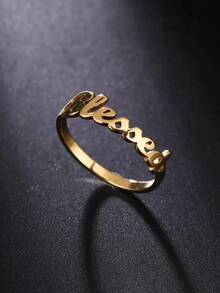 1pc Letter Decor Ring, Stainless Steel Jewelry, Gift For Mom, Birthday Gift, Holiday Gift, Engagement Ring, Jewelry Accessory - 黃金 - 查看 1