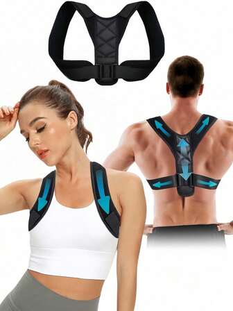 1pc Adjustable Back Support, Posture Corrector Suitable For Men And Women, Provides Support For Mid-Back, Upper Back, Neck, Shoulders, Clavicle - Posture Training Brace For Sports
