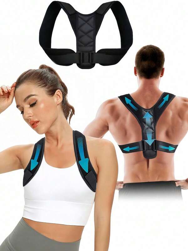 1pc Adjustable Back Support, Posture Corrector Suitable For Men And Women, Provides Support For Mid-Back, Upper Back, Neck, Shoulders, Clavicle - Posture Training Brace For Sports