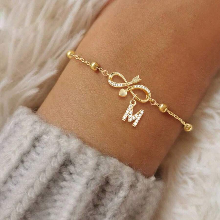 1pc New Fashion Initial Infinity Symbol Golden Stainless Steel Bead Chain Bracelets For Women - Gold Micro-inlay - View 1