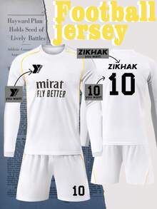 2pcs Men's Customizable Graphic Sports T-Shirt + Shorts Set, Suitable For University Football Team Uniforms, Spring/Summer - White - View 1