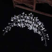 1pc Diamond Bride Pearl Rhinestone Wedding Hair Accessory, Unique Wedding Hair Comb Valentine's Day Accessories - Silver - View 6