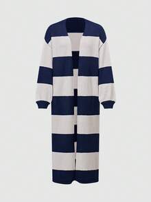 Cárdigan de punto a rayas de manga larga para mujer, con cuello en V profundo y bajo regular, adecuado para vacaciones, citas, escuela, oficina, uso diario, viajes, aeropuerto, otoño/invierno