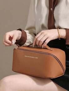 1 Stück PU-Leder Reise Make-up Tasche, großer wasserdichter Kosmetik Organizer mit hoher Kapazität, tragbare Handtasche für Hautpflege & Kosmetik, geeignet für Reisen, Universität, Strand, Schule, Badezimmer, Feiertage, Valentinstag, Muttertag, Weihnachten, Erntedankfest - Aprikosenfarben - Übersicht 18