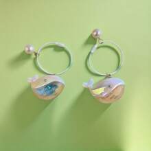 1pc Cute Zinc Alloy Dolphin & Pearl Whale Keychain, Fashion Ornament, Gift For Couple & Aquarium, Suitable For All Seasons