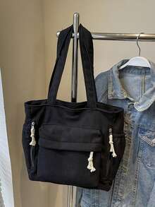 Corduroy Solid Color Tote Bag, Large Capacity, New Design Shoulder Bag Large Tote Bag Shopping Bag Canvas Tote Bag Travel Bags Laptop Bag - Multicolor - View 11