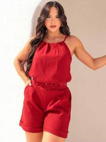New Fashion Women's Linen Set - Burgundy - View 2