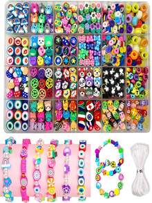 1000 Stücke Polymer Ton Perlen Armband Bastel-Set, 24 Stile süßer und lustiger Perlen inklusive Obst, Blumen, Tiere, Kuchen, Schmetterlinge, Herz Formen für DIY Schmuckherstellung, Halsketten, Ohrringe, Frauen Charms