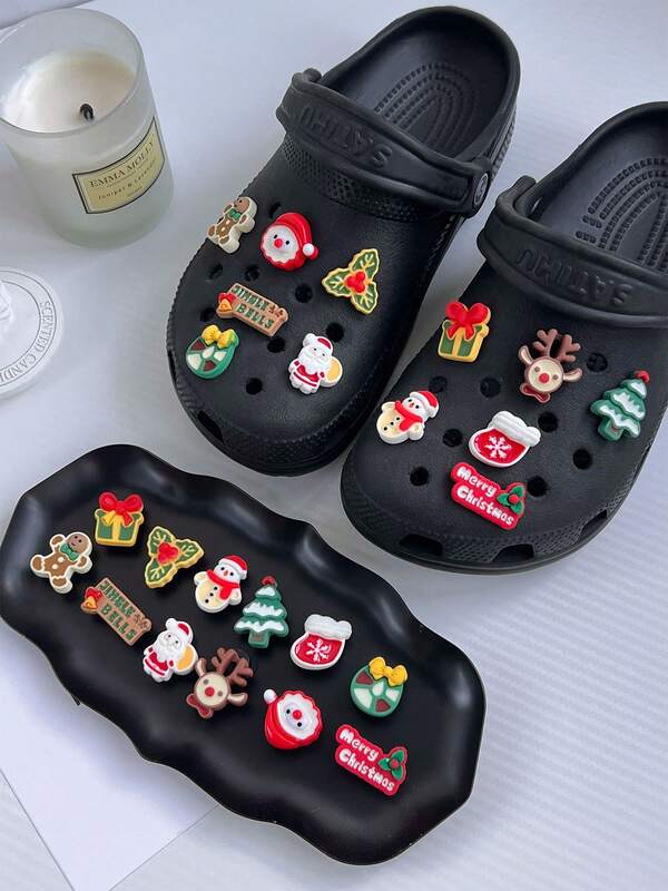 Enfeites para tamancos vazados com tema natalino - Papai Noel, rena e decoração de árvore de Natal, acessórios para tamancos vazados