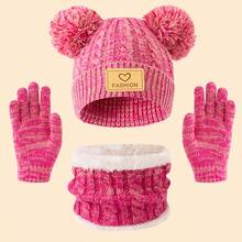 3pcs Kids Knitted Hat/Scarf/Gloves Set, 4 Colors Available, Thick & Warm Winter Outfit, Minimalist & Cute Fashion, Suitable For 3-12 Years Old Children Outdoor Hiking/Skiing And Daily Winter Wear