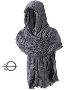 Wrap Dune Wasteland Hooded Shawl With Viking Brooch | Cowl Scarf Rogue Medieval Cloak Renaissance Costume Cape Accessories Halloween Costume