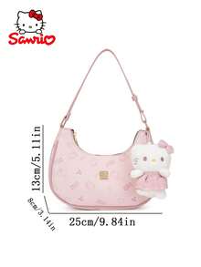 1pc Sanrio Hello Kitty Pink Underarm Shoulder Bag, Women's Handbag, Fashion Cosmetic And Storage Wallet With Pendant, Large Capacity, Synthetic Leather, Suitable For Daily Commute, Shopping, Holiday And Birthday Gifts, Christmas, Halloween , Bags Ladies Elegant - Multicolor - View 8