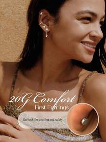 11Pairs Hypoallergenic Flat Back Earrings For Women -Silver Surgical Steel Earring Stacks Set | Small Stud & Hoop For Cartilage, Helix, Tragus | Multiple Piercing Comfort Jewelry Silver - 銀色 - 查看 3