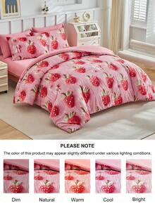 Juego de ropa de cama de 2/3 piezas con estampado digital 5D de fresa, juego de ropa de cama de dibujos animados lindo para todas las estaciones, funda de edredón para niños, niñas y adolescentes, suave, transpirable y lavable a máquina (1 funda de edredón + 1/2 fundas de almohada, sin relleno)