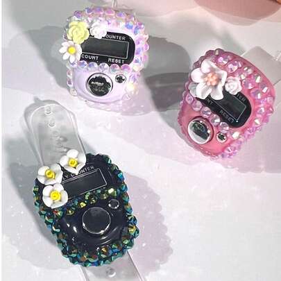 全新水钻装饰电子计数器，方便手动按压祈祷计数器，可计数人数，多种颜色可选，操作简便