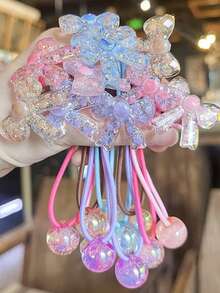 5pcs/1pc Cute Bow Scrunchies, Colorful Hair Ties With Pearls, High Elasticity Hair Ties, Damage-Free Hair Accessories Suitable For Daily Use, Color Random Ponytail - Multicolor - View 2