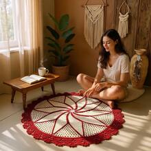Round Rug P 1 Meter Handmade Crochet - Rojo - Ver 2