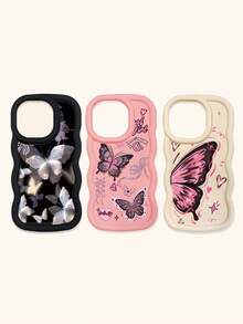 Bộ 3 ốp lưng điện thoại chống sốc hình bướm, viền lượn sóng 3D nổi bật, ốp lưng TPU thời trang, họa tiết lượn sóng sáng tạo và phong cách, bảo vệ toàn diện, chống rơi vỡ, có màu đen, be và hồng, tương thích với iPhone Air/17/17 Pro/17 Pro Max, tương thích với iPhone 13, các dòng điện thoại khác. - Nhiều màu - Xem 36